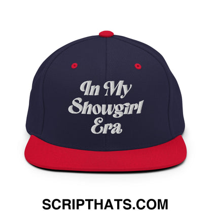 In My Showgirl Era Embroidered Flat Bill Brim Snapback Hat Navy Red