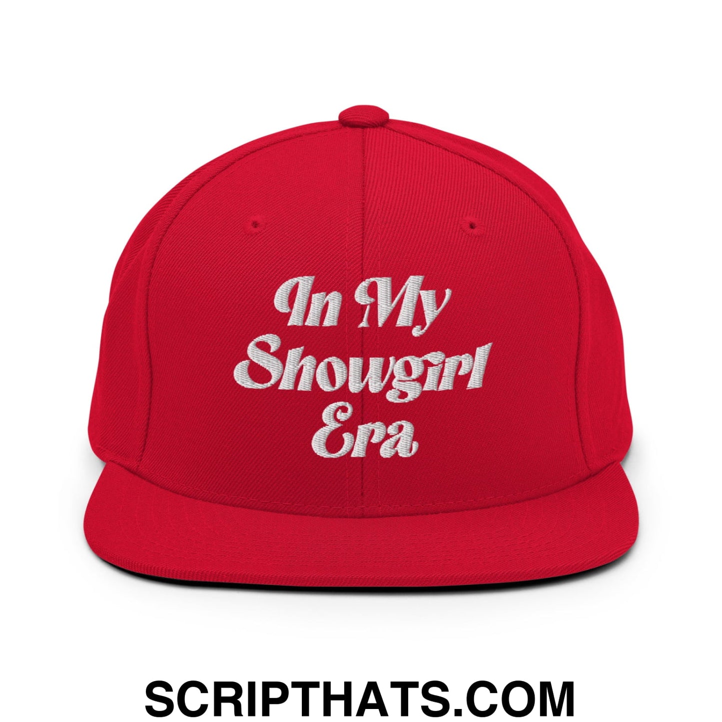In My Showgirl Era Embroidered Flat Bill Brim Snapback Hat Red