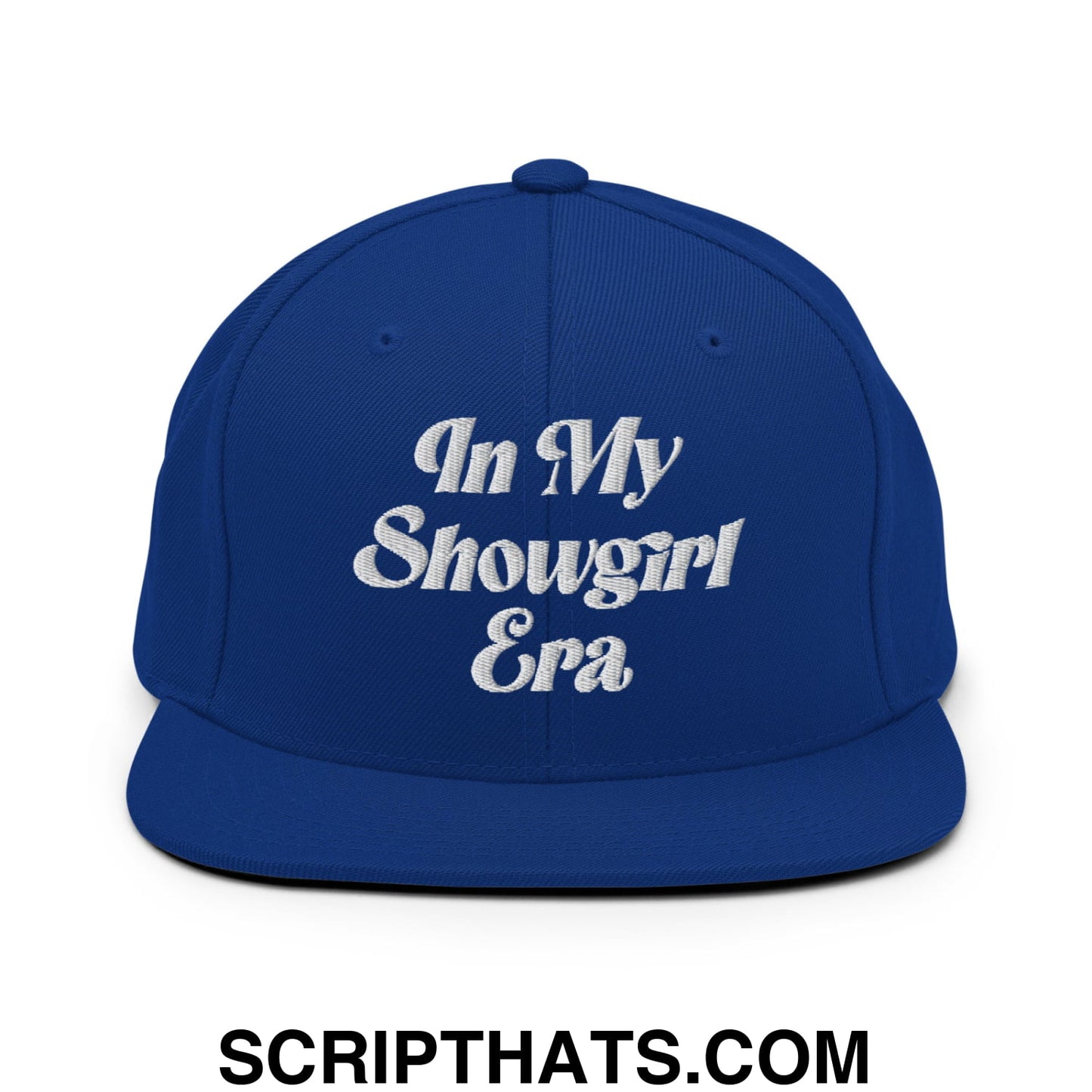 In My Showgirl Era Embroidered Flat Bill Brim Snapback Hat Royal Blue