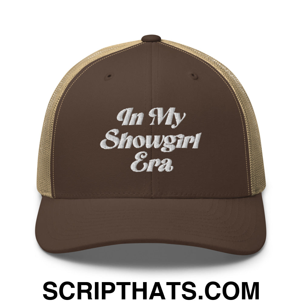 In My Showgirl Era Embroidered Mesh Trucker Hat Brown Khaki