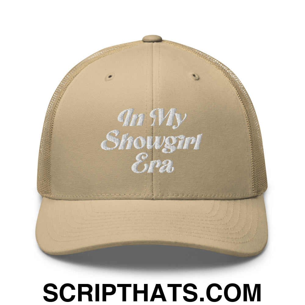 In My Showgirl Era Embroidered Mesh Trucker Hat Khaki