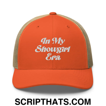 In My Showgirl Era Embroidered Mesh Trucker Hat Rustic Orange Khaki