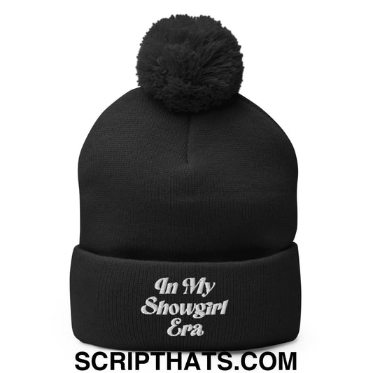 In My Showgirl Era Embroidered Pom Pom Knit Beanie Black