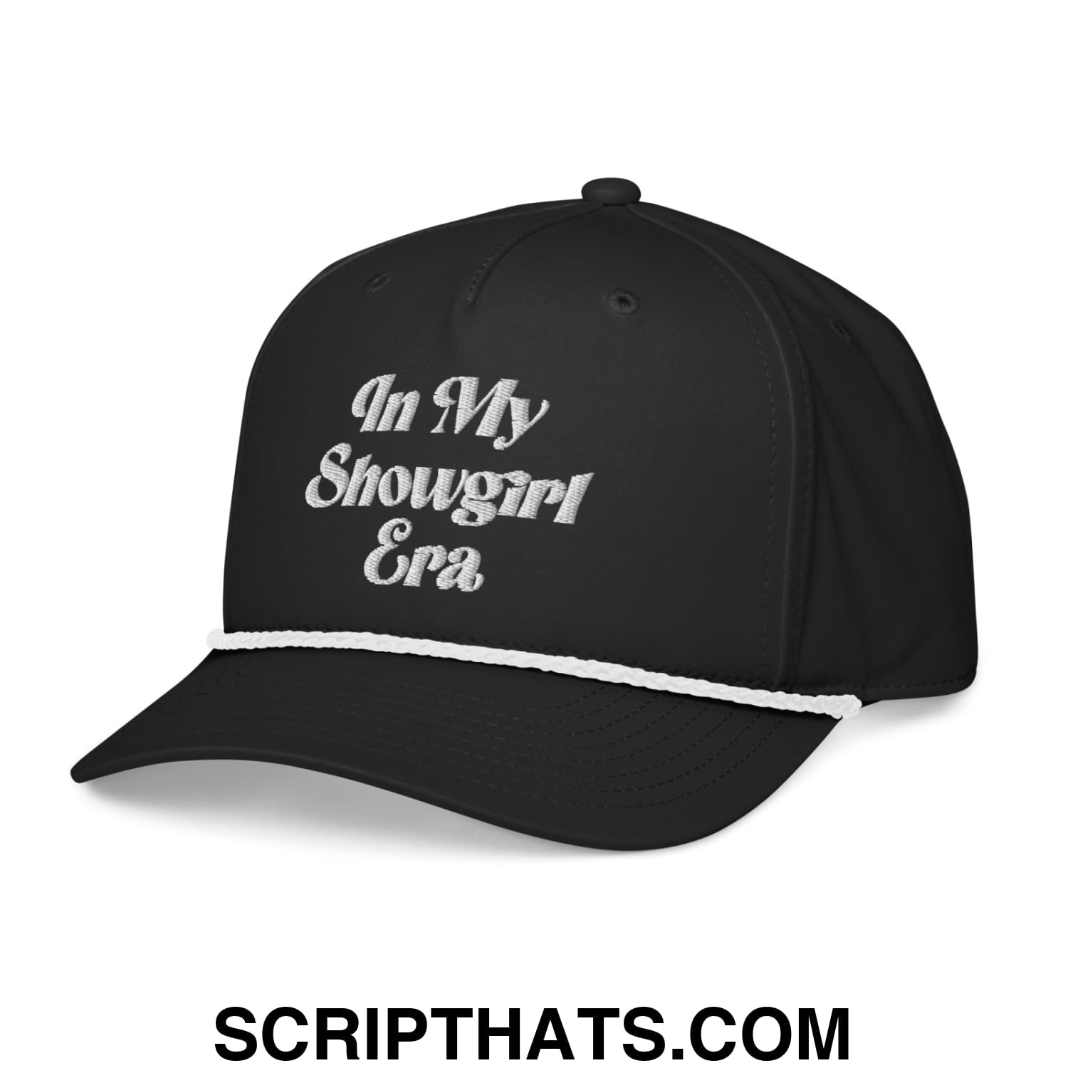 In My Showgirl Era Embroidered Rope Hat Black White