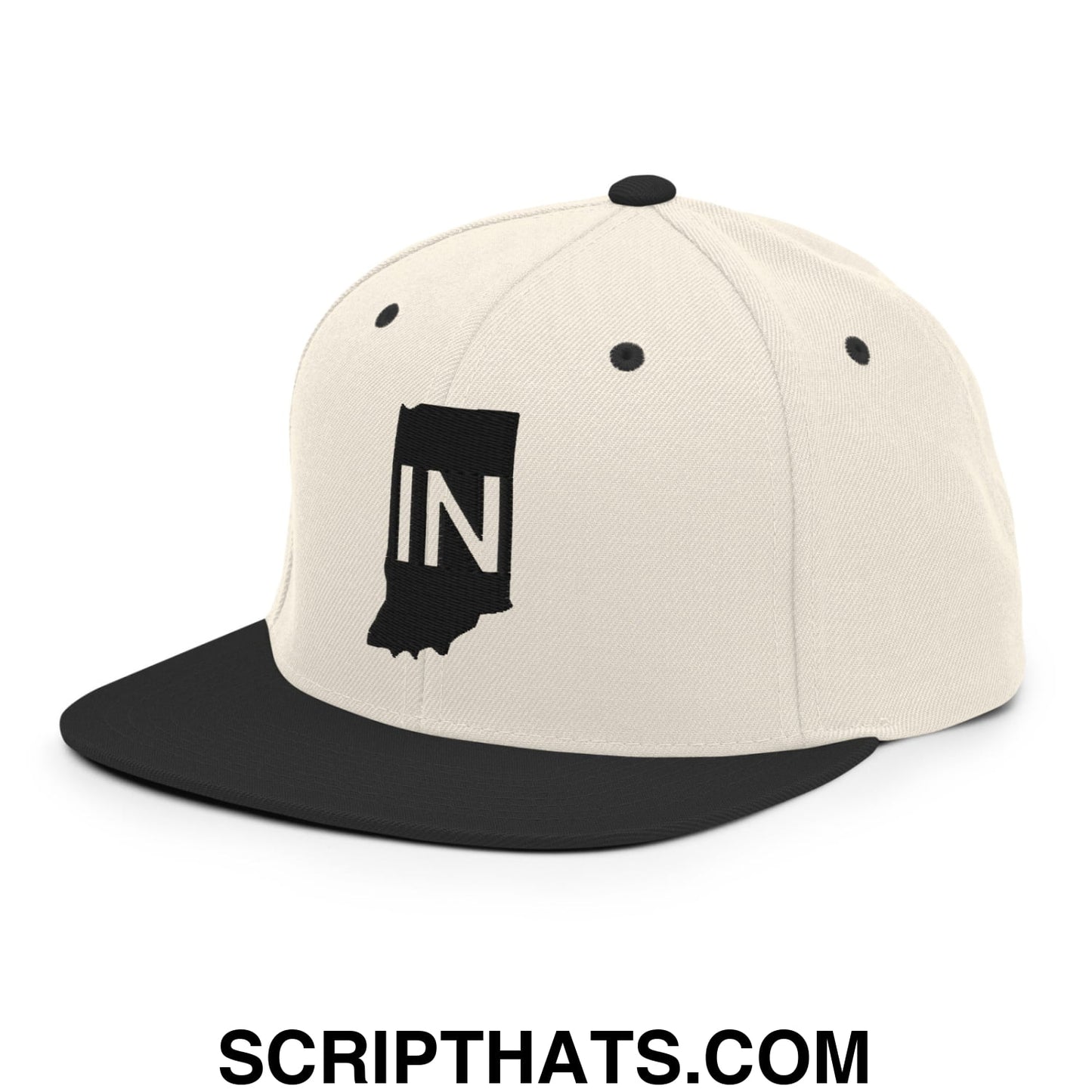 Indiana State IN Embroidered Flat Bill Brim Snapback Hat Natural Black