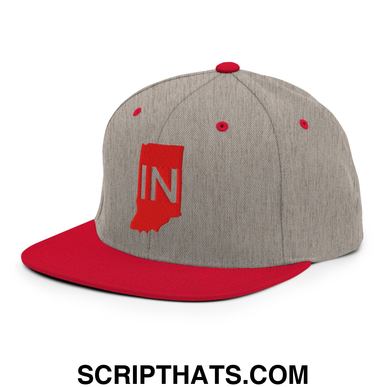 Indiana State IN Embroidered Flat Bill Brim Snapback Hat Heather Grey Red