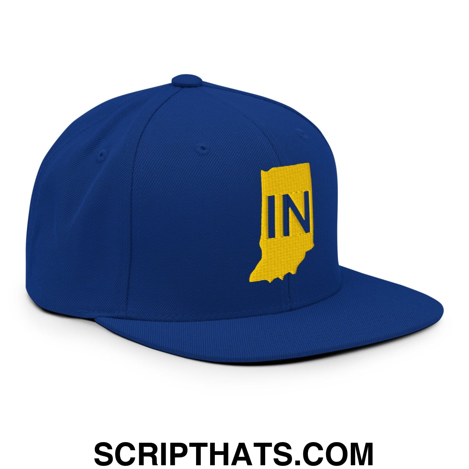 Indiana State IN Embroidered Flat Bill Brim Snapback Hat Royal Blue