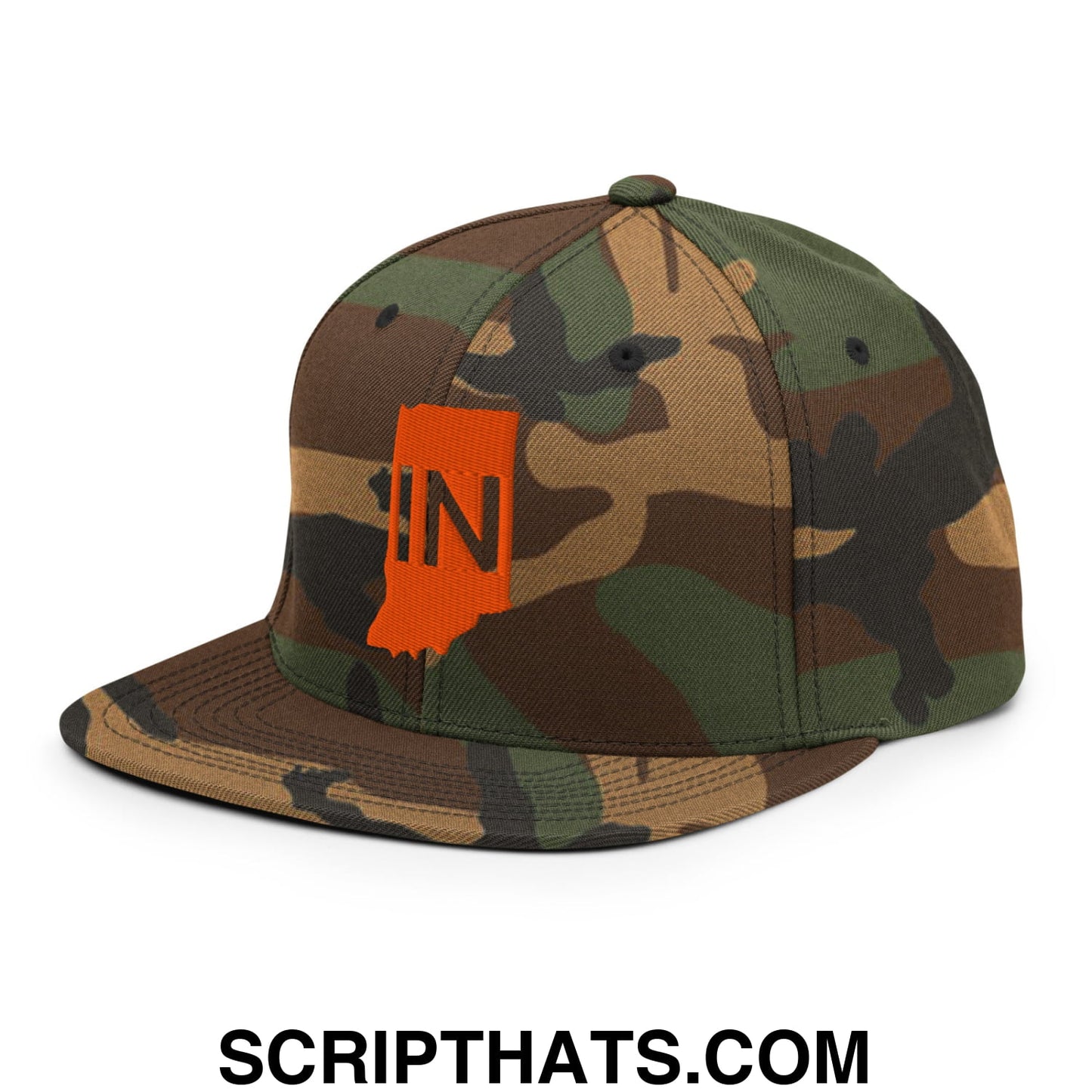 Indiana State IN Embroidered Flat Bill Brim Snapback Hat Green Camo