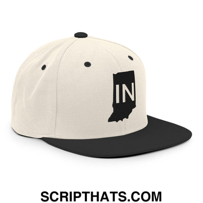 Indiana State IN Embroidered Flat Bill Brim Snapback Hat Natural Black
