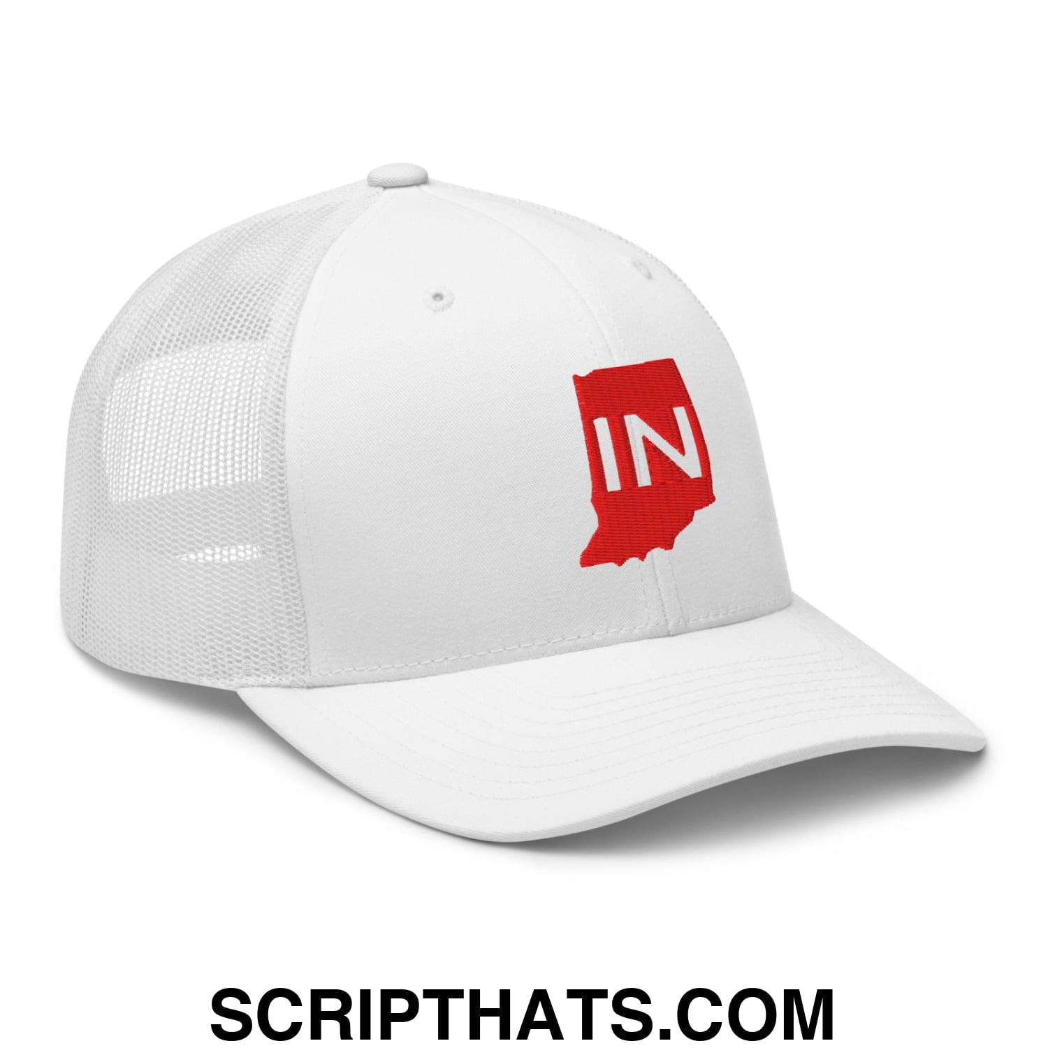 Indiana State IN Embroidered Mesh Trucker Hat White