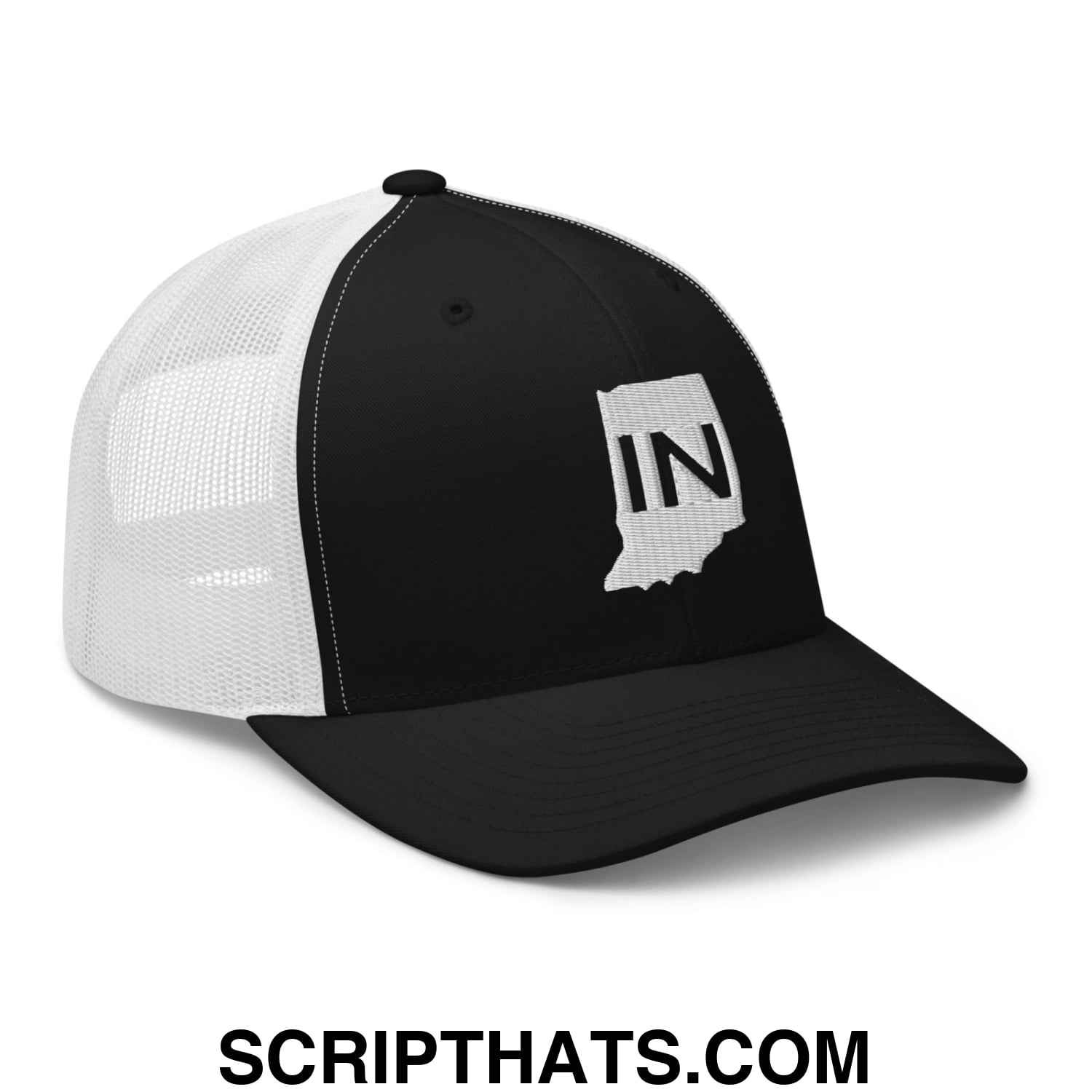Indiana State IN Embroidered Mesh Trucker Hat Black White