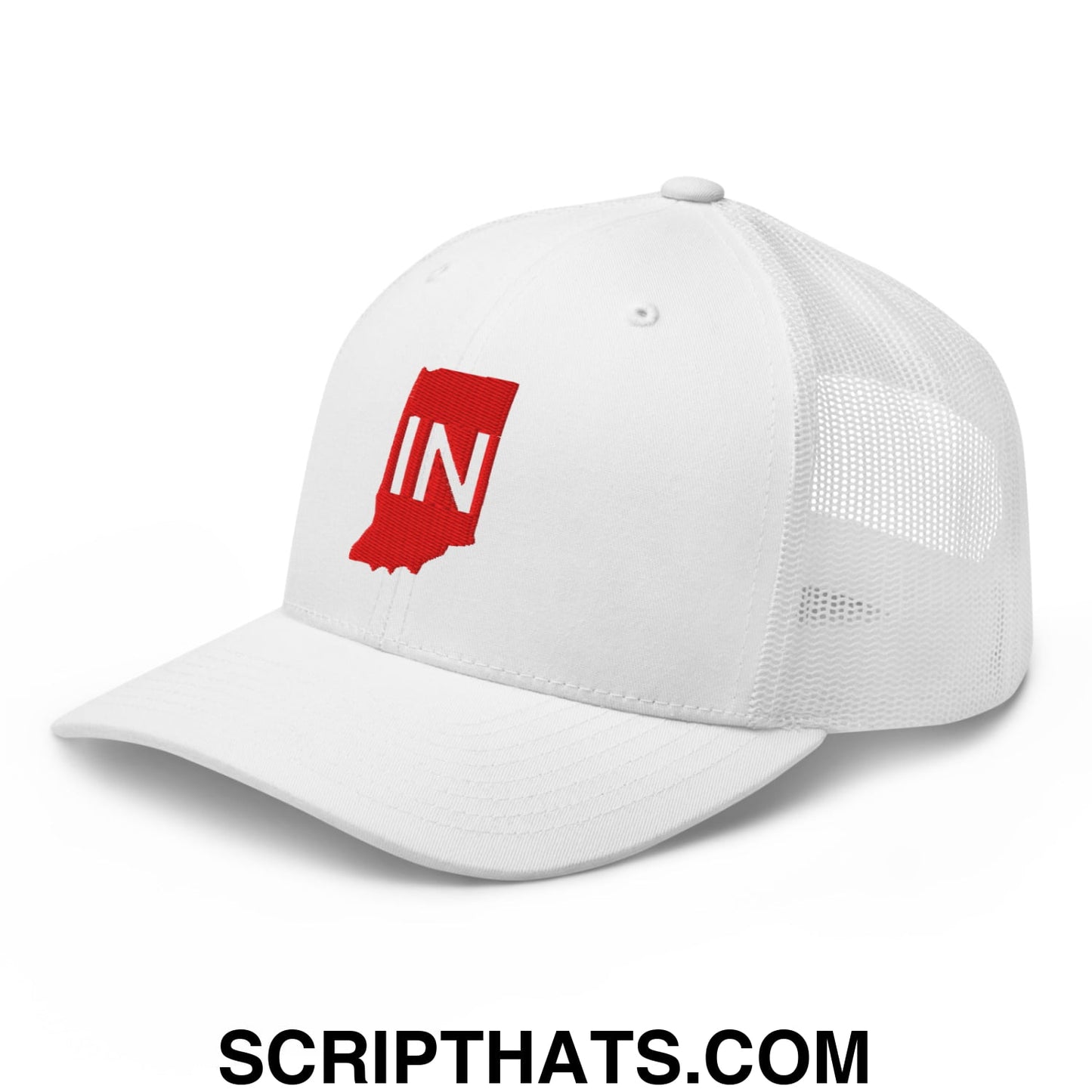 Indiana State IN Embroidered Mesh Trucker Hat White
