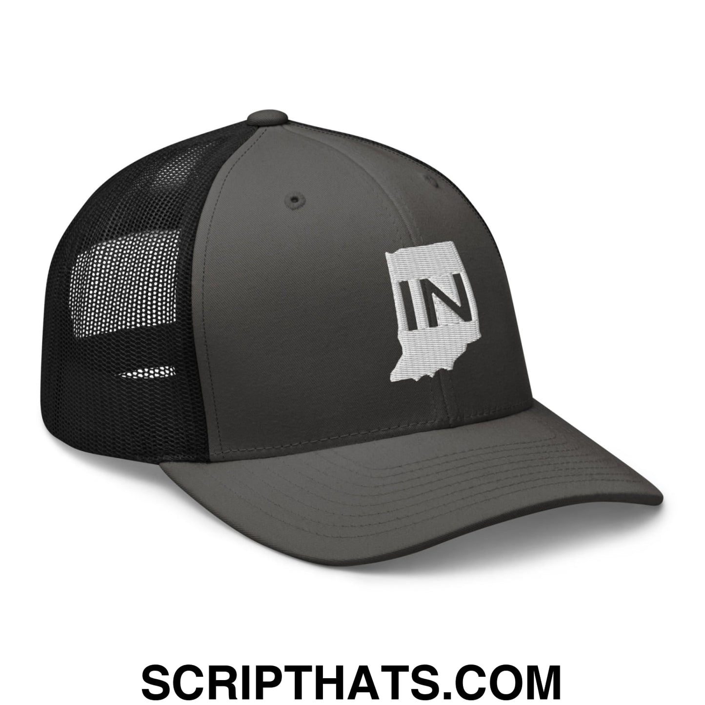 Indiana State IN Embroidered Mesh Trucker Hat Charcoal Black