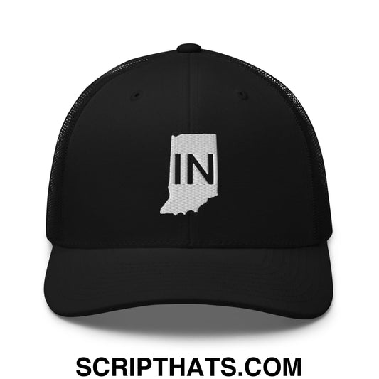 Indiana State IN Embroidered Mesh Trucker Hat Black