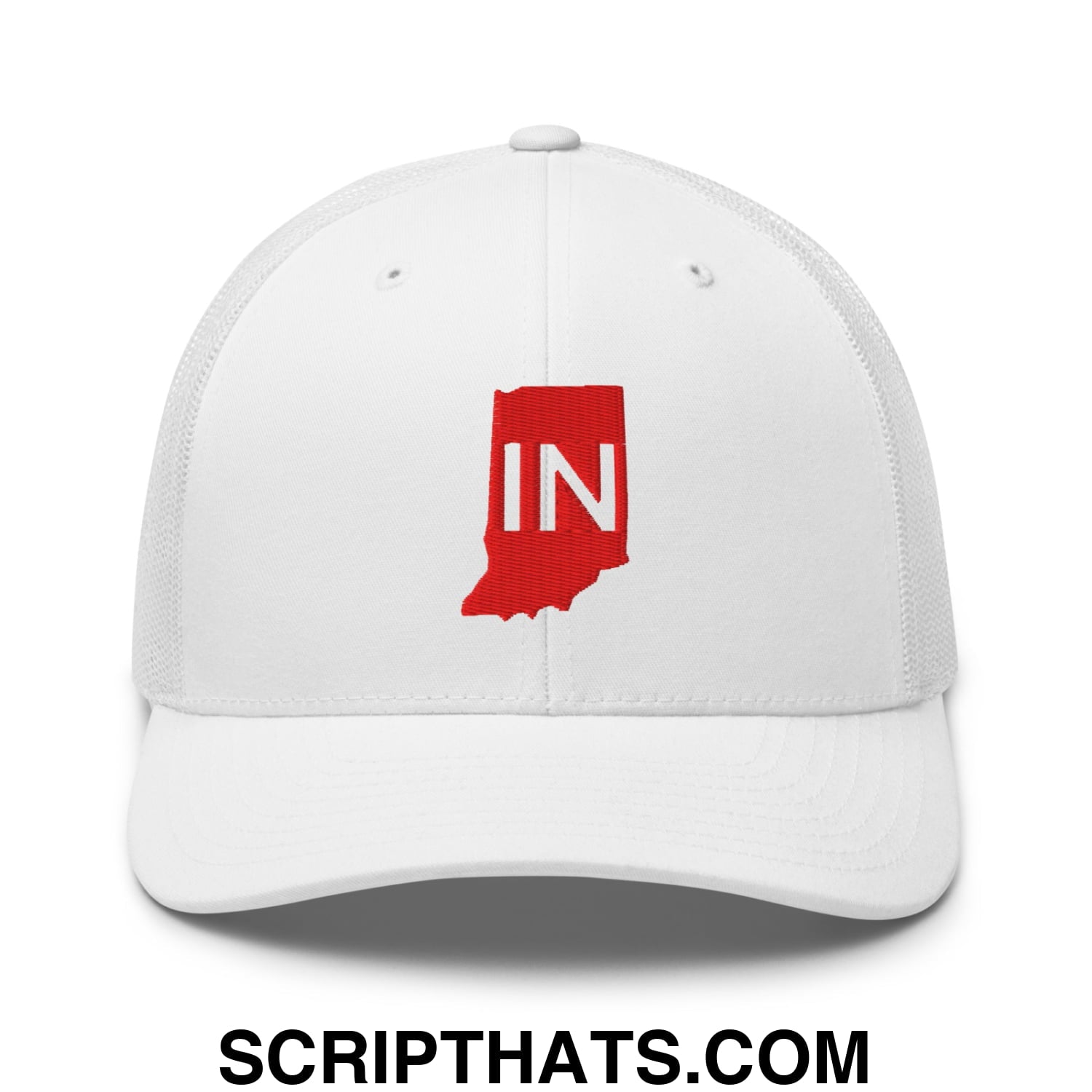 Indiana State IN Embroidered Mesh Trucker Hat White