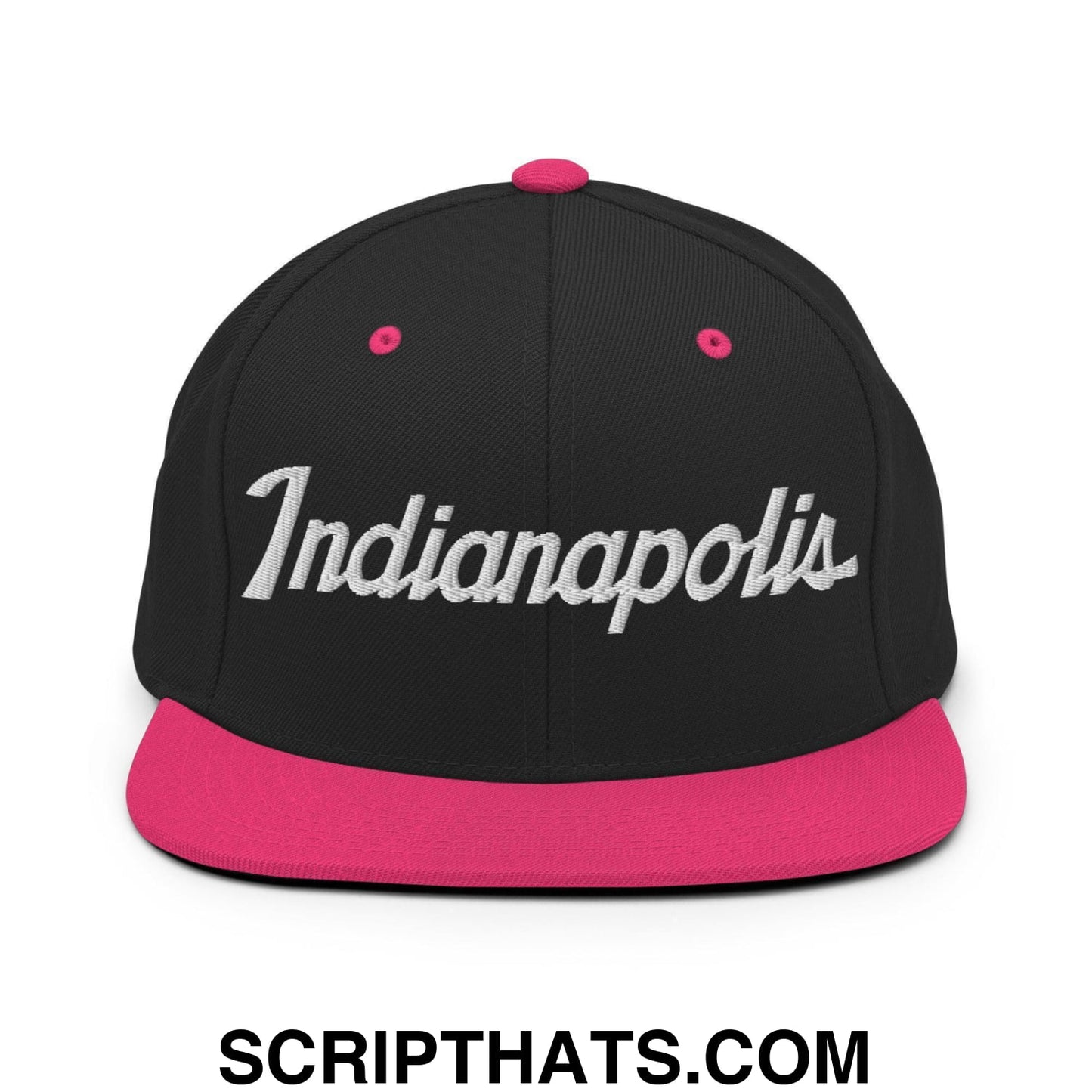 Indianapolis Script Snapback Hat Black Neon Pink