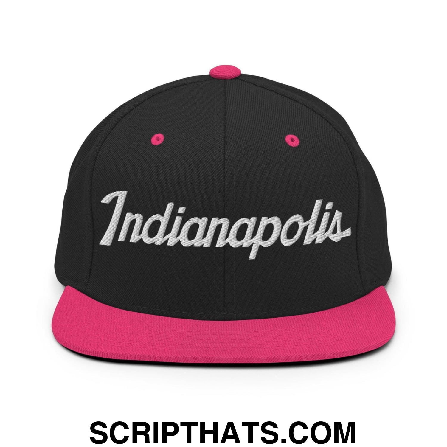 Indianapolis Script Snapback Hat Black Neon Pink