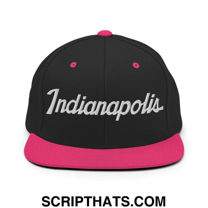 Indianapolis Script Snapback Hat Black Neon Pink
