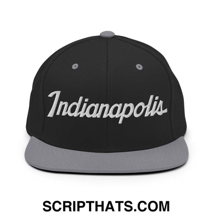 Indianapolis Script Snapback Hat Black Silver