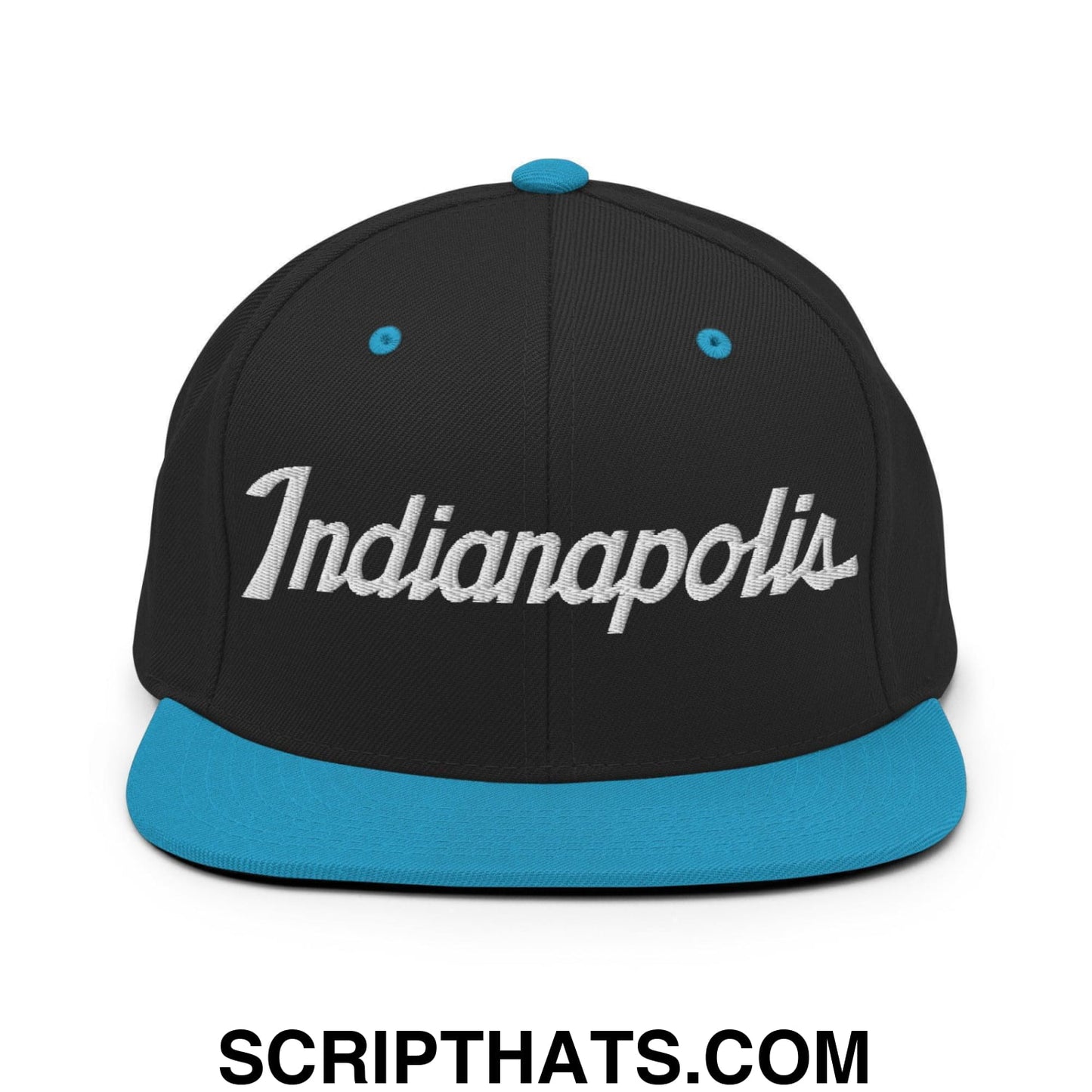 Indianapolis Script Snapback Hat Black Teal