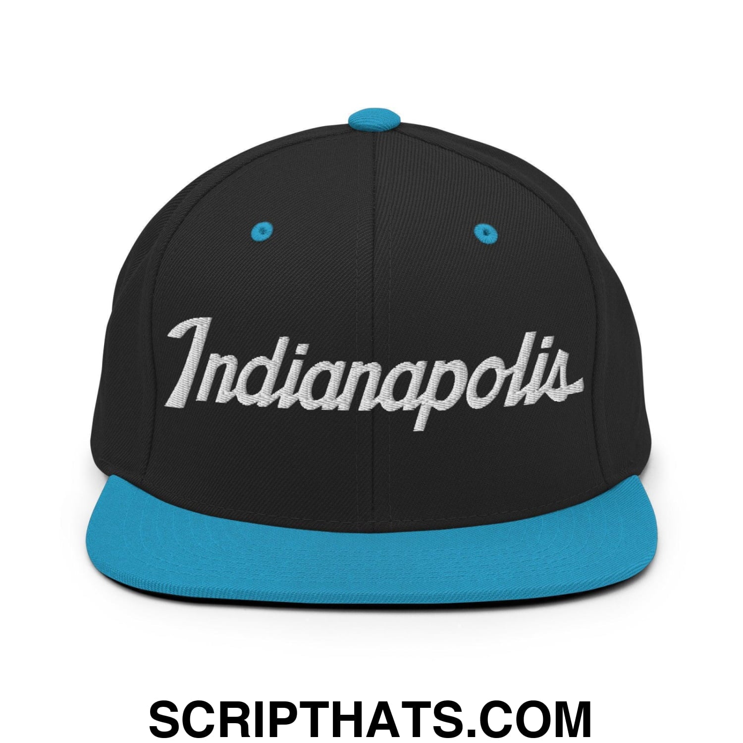 Indianapolis Script Snapback Hat Black Teal