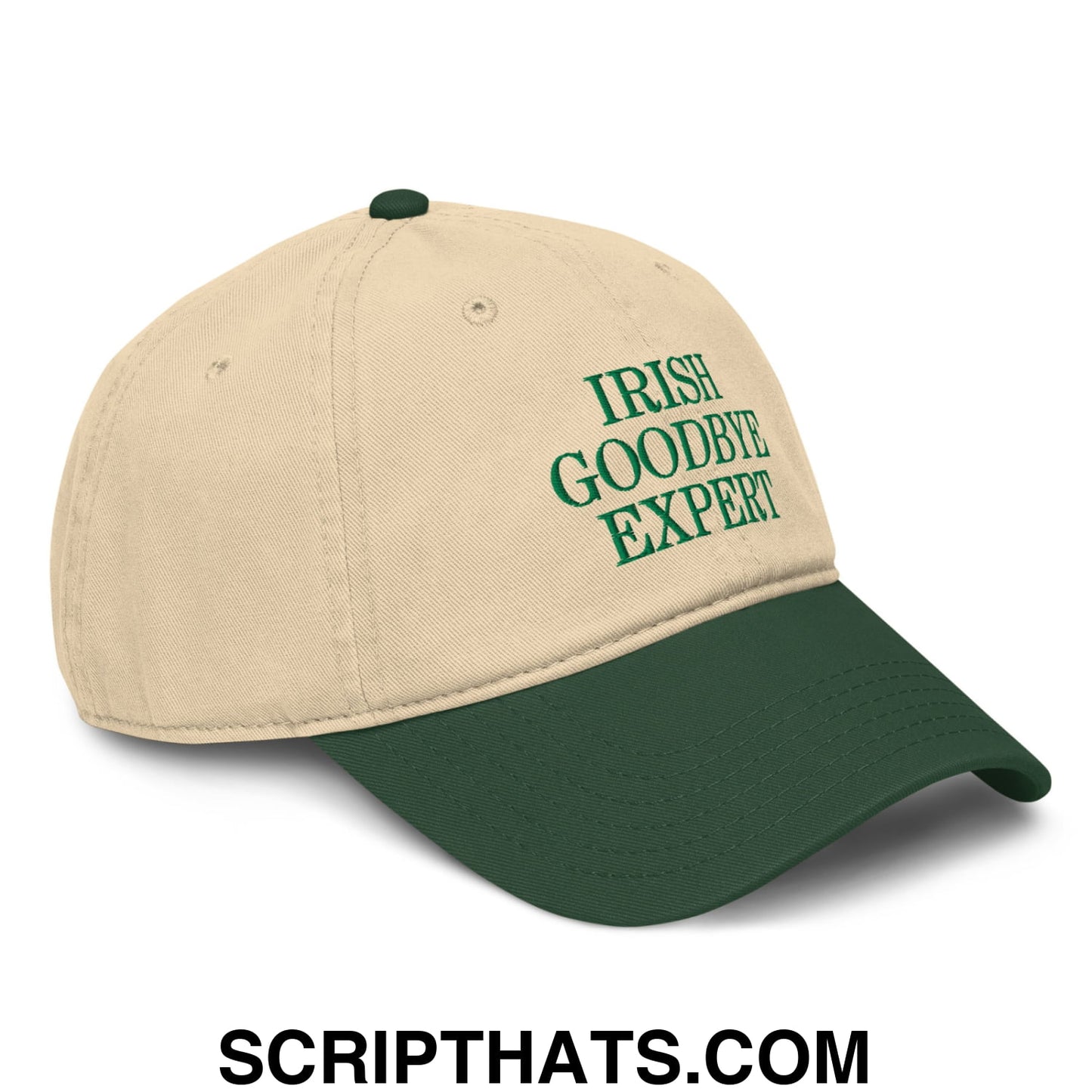 Irish Goodbye Expert Embroidered Baseball Dad Hat Dark Green Khaki