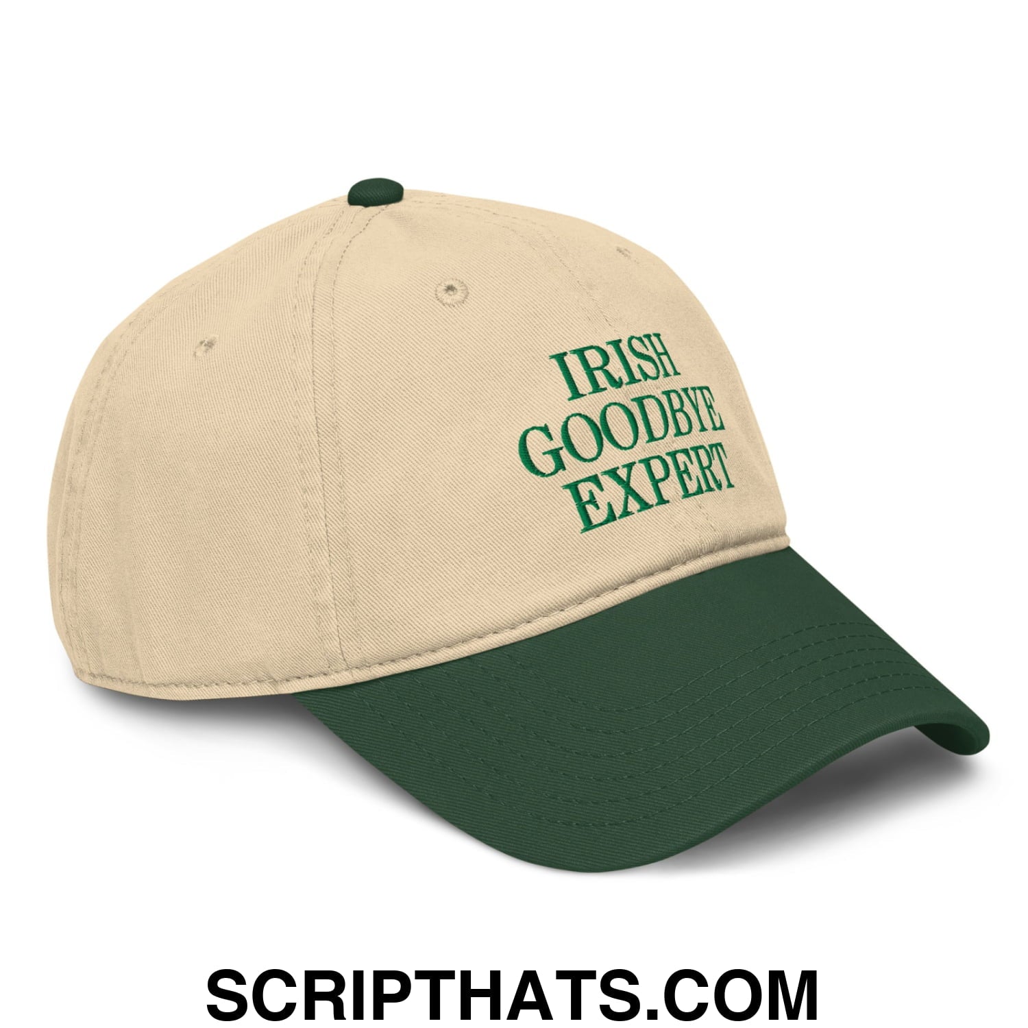 Irish Goodbye Expert Embroidered Baseball Dad Hat Dark Green Khaki