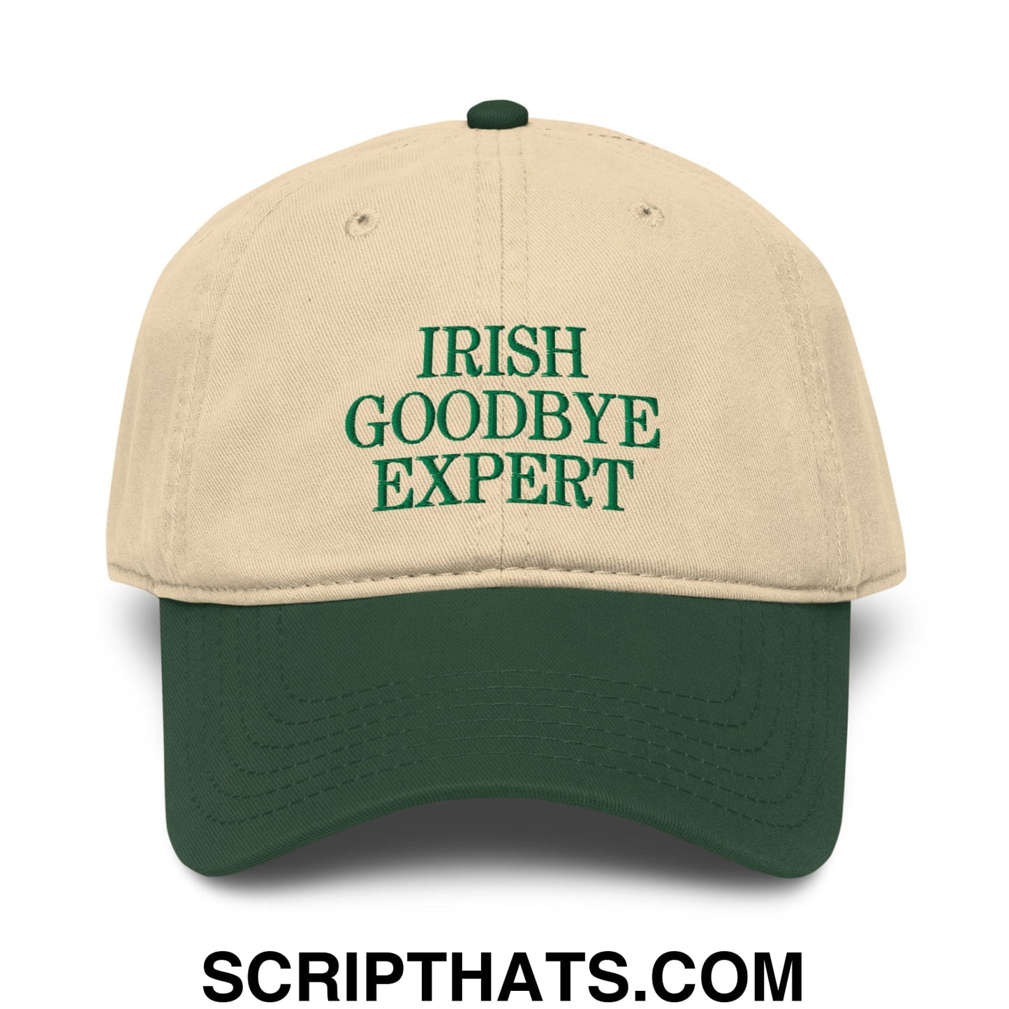 Irish Goodbye Expert Embroidered Baseball Dad Hat Dark Green Khaki