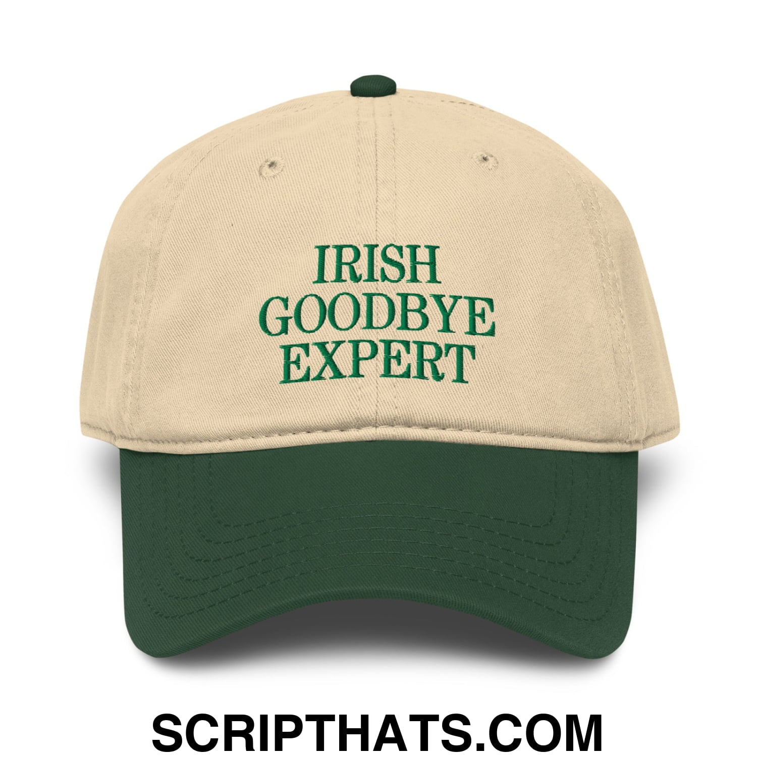 Irish Goodbye Expert Embroidered Baseball Dad Hat Dark Green Khaki