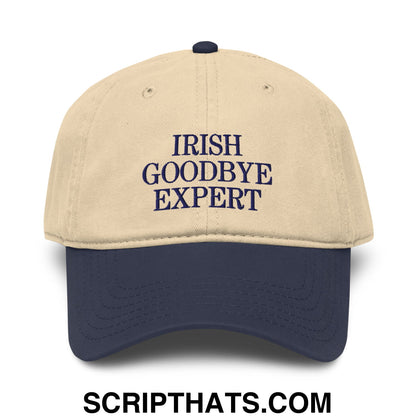 Irish Goodbye Expert Embroidered Baseball Dad Hat Navy Khaki