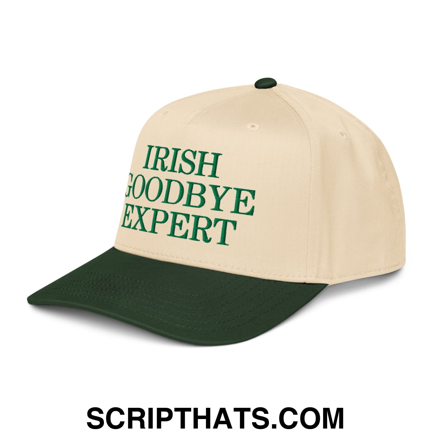 Irish Goodbye Expert Embroidered Baseball Snapback Hat Dark Green Natural