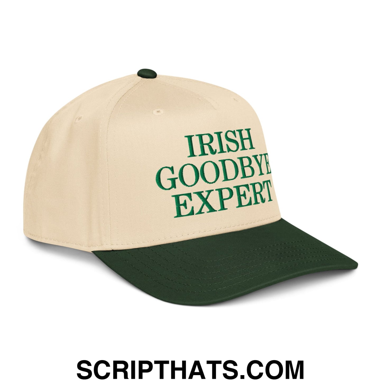 Irish Goodbye Expert Embroidered Baseball Snapback Hat Dark Green Natural