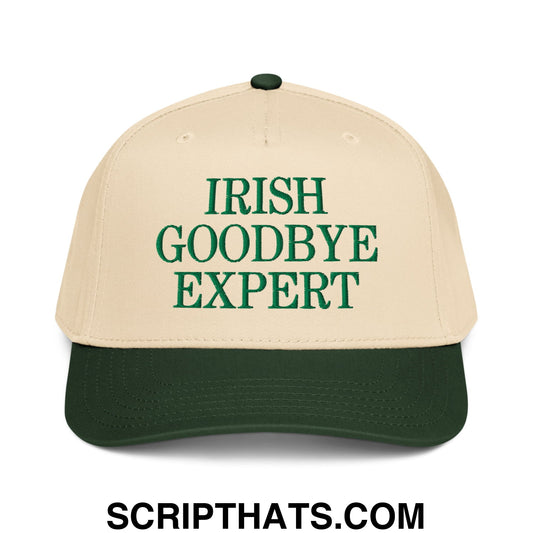 Irish Goodbye Expert Embroidered Baseball Snapback Hat Dark Green Natural