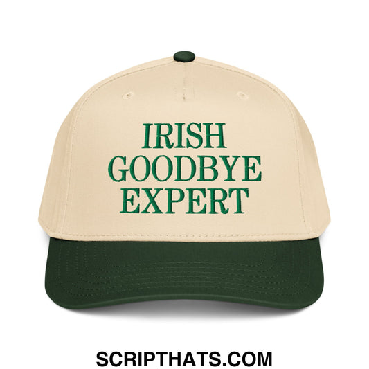 Irish Goodbye Expert Embroidered Baseball Snapback Hat Dark Green Natural