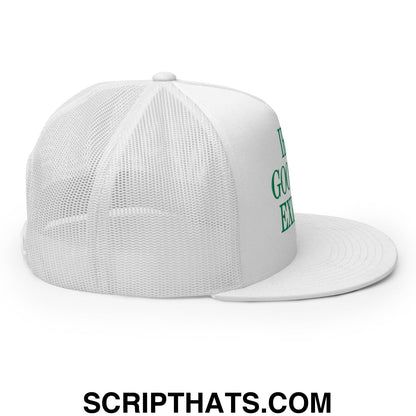 Irish Goodbye Expert Embroidered Flat Bill Brim Mesh Trucker Hat White