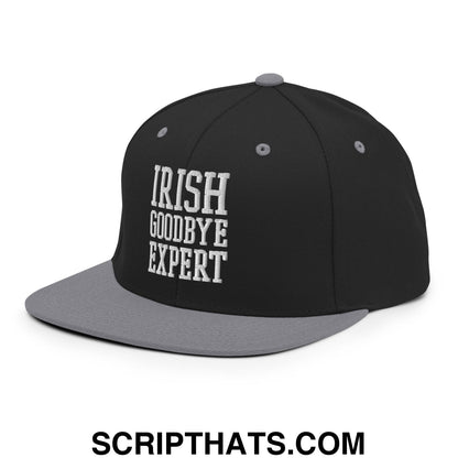 Irish Goodbye Expert Embroidered Flat Bill Brim Snapback Hat Black Silver