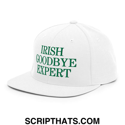 Irish Goodbye Expert Embroidered Flat Bill Brim Snapback Hat White