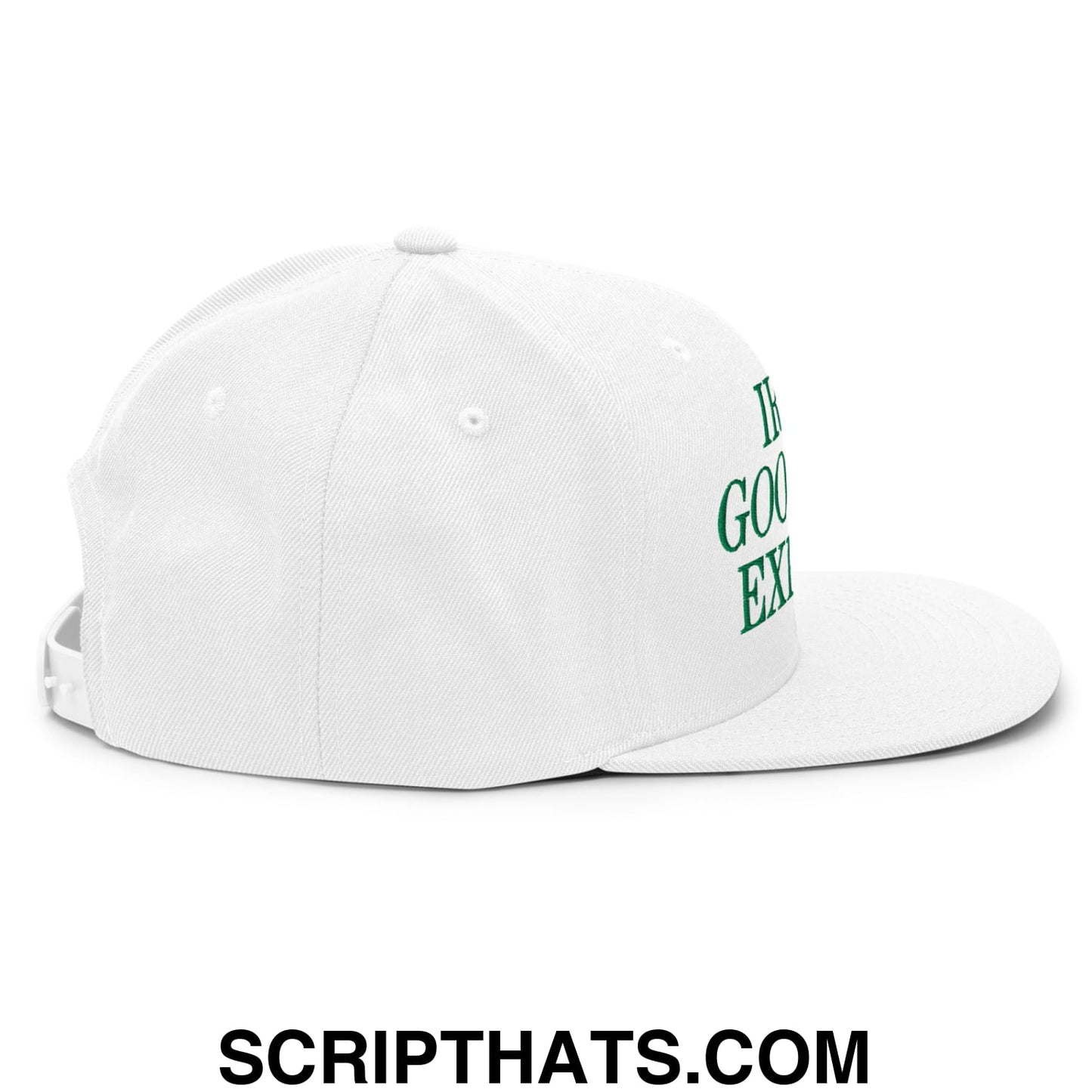 Irish Goodbye Expert Embroidered Flat Bill Brim Snapback Hat White