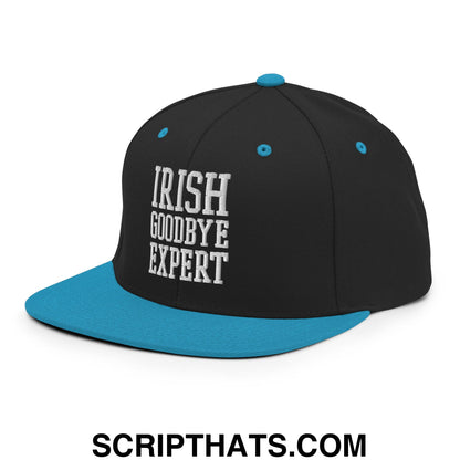 Irish Goodbye Expert Embroidered Flat Bill Brim Snapback Hat Black Teal