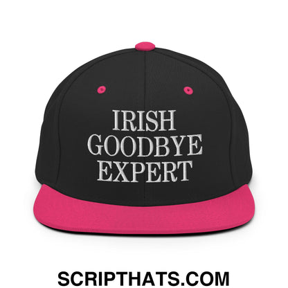 Irish Goodbye Expert Embroidered Flat Bill Brim Snapback Hat Black Neon Pink