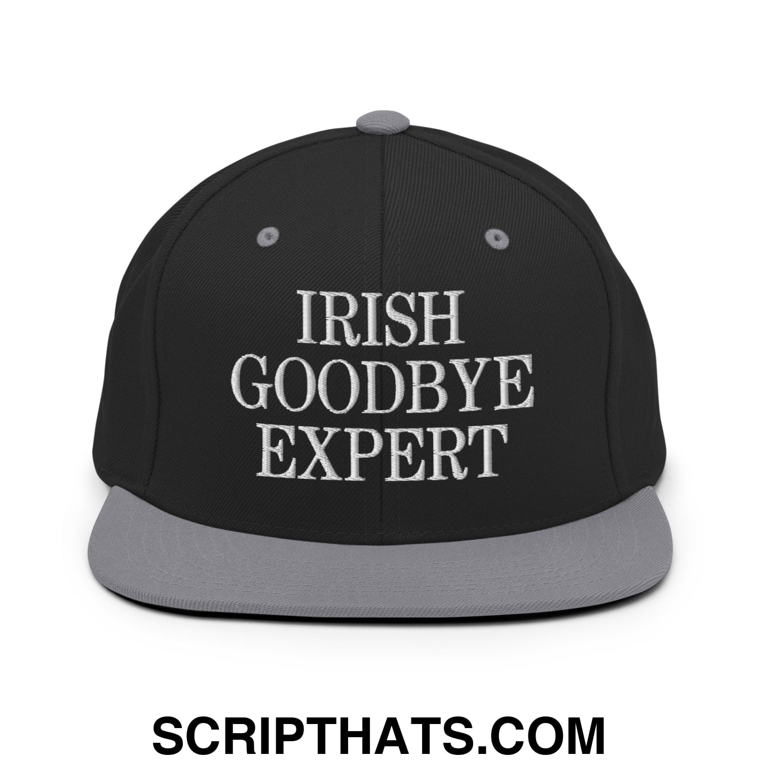 Irish Goodbye Expert Embroidered Flat Bill Brim Snapback Hat Black Silver