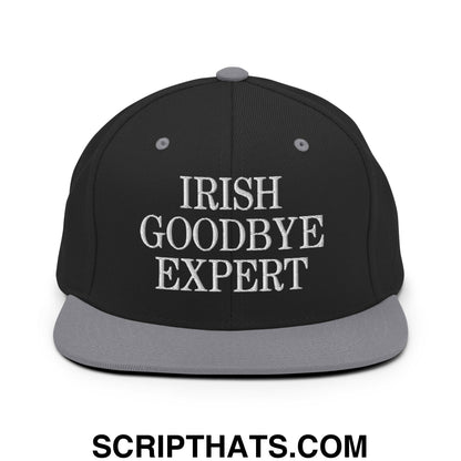 Irish Goodbye Expert Embroidered Flat Bill Brim Snapback Hat Black Silver