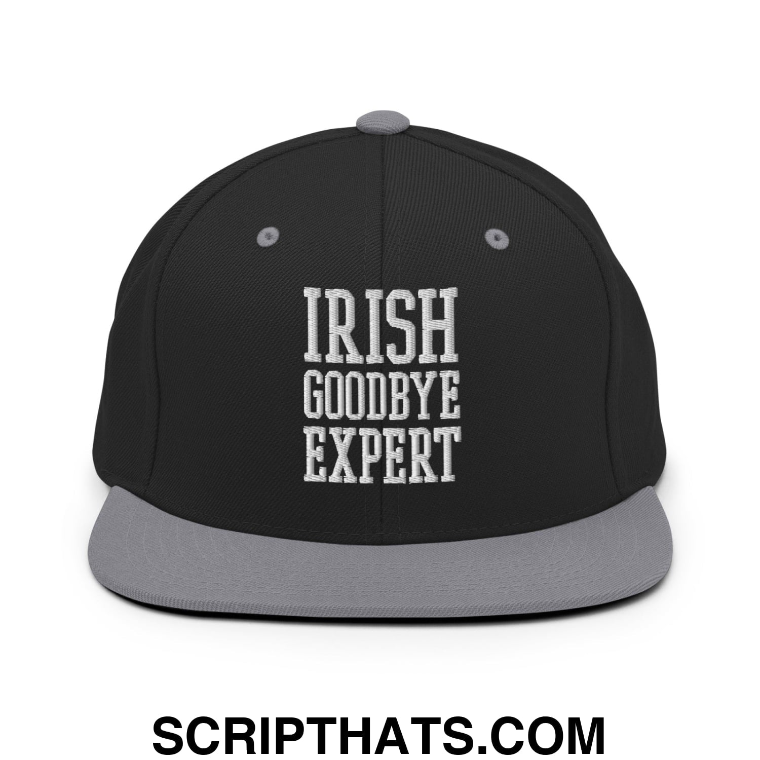 Irish Goodbye Expert Embroidered Flat Bill Brim Snapback Hat Black Silver