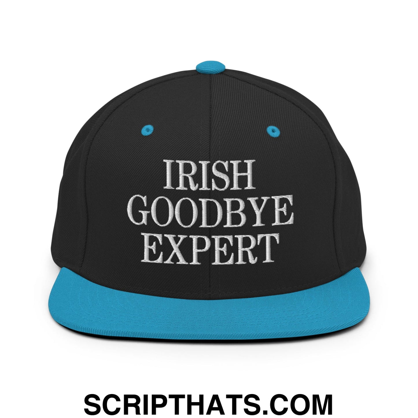 Irish Goodbye Expert Embroidered Flat Bill Brim Snapback Hat Black Teal