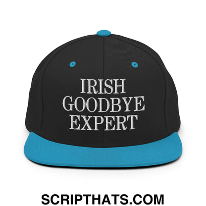 Irish Goodbye Expert Embroidered Flat Bill Brim Snapback Hat Black Teal