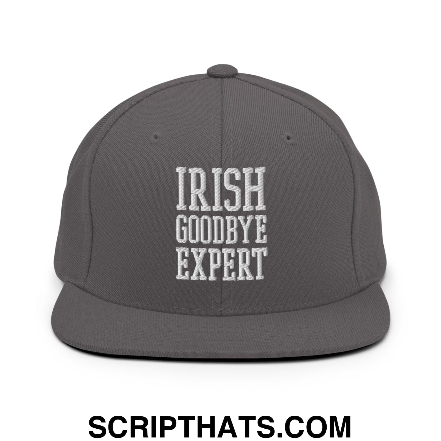 Irish Goodbye Expert Embroidered Flat Bill Brim Snapback Hat Dark Grey