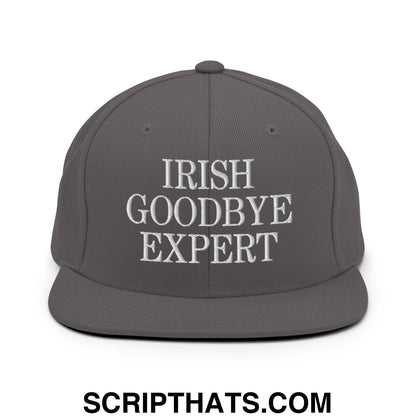 Irish Goodbye Expert Embroidered Flat Bill Brim Snapback Hat Dark Grey