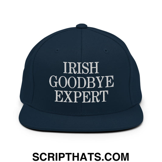 Irish Goodbye Expert Embroidered Flat Bill Brim Snapback Hat Dark Navy