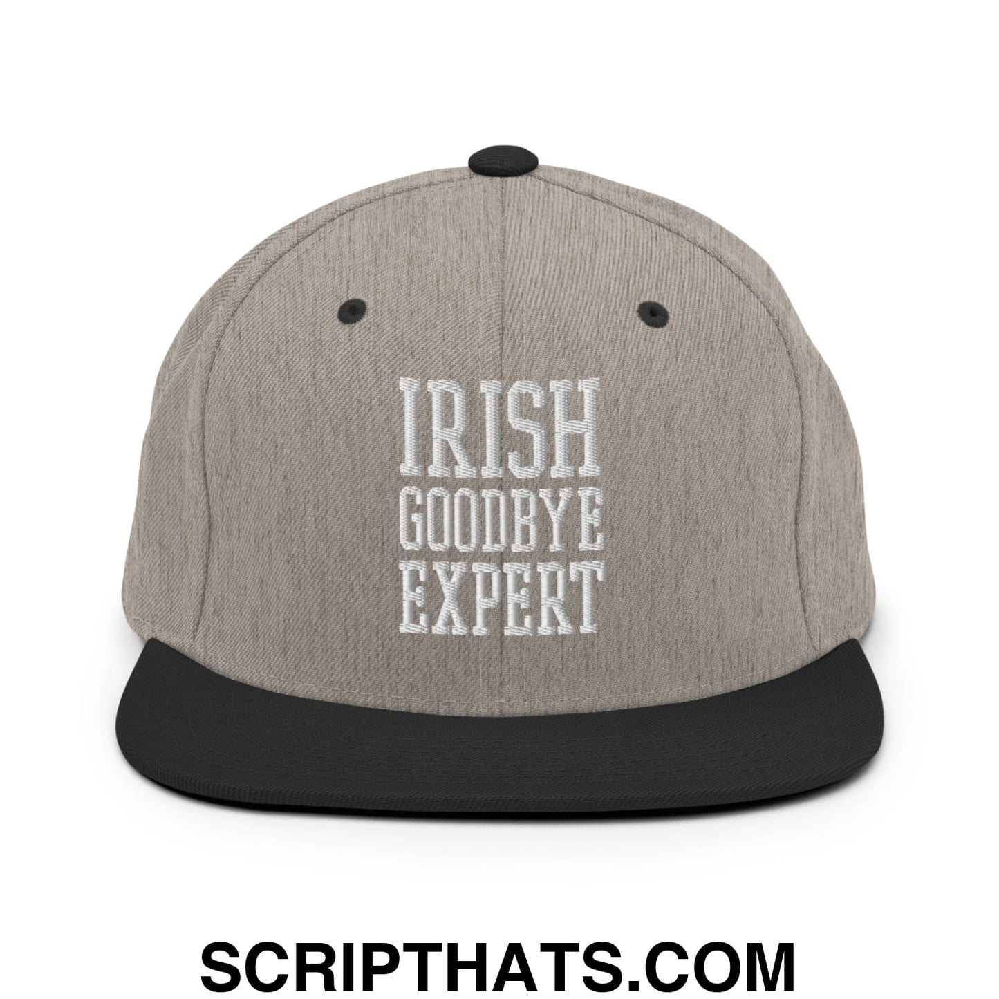 Irish Goodbye Expert Embroidered Flat Bill Brim Snapback Hat Heather Black