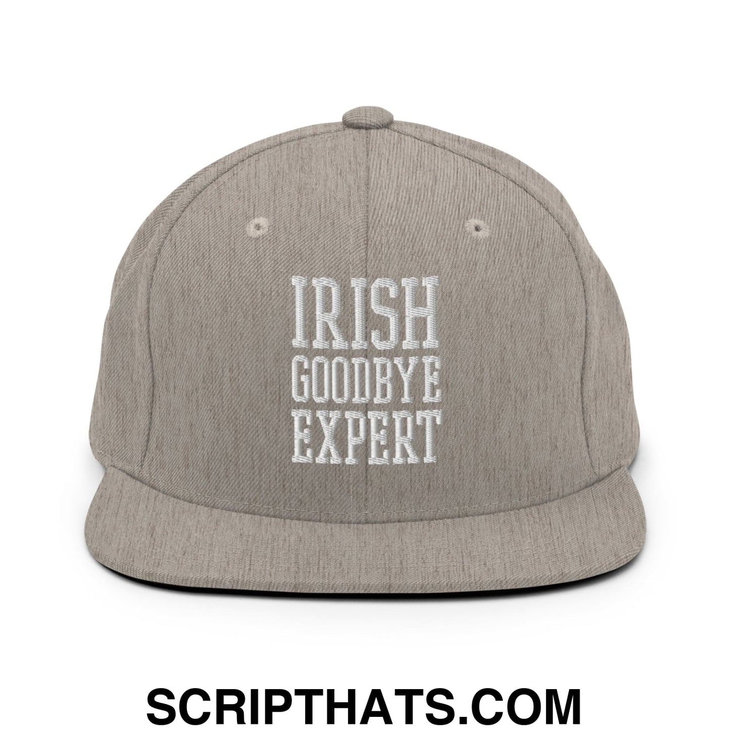 Irish Goodbye Expert Embroidered Flat Bill Brim Snapback Hat Heather Grey